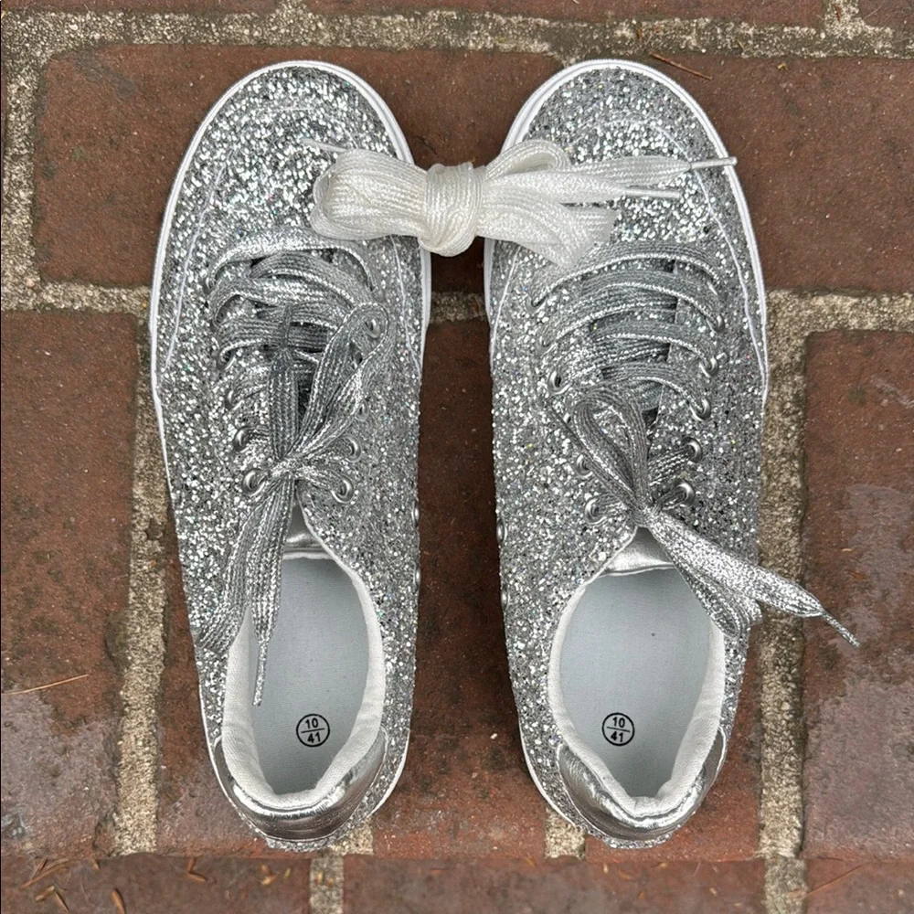 New Sparkling Silver Glitter Sneakers - Picture 2 of 8